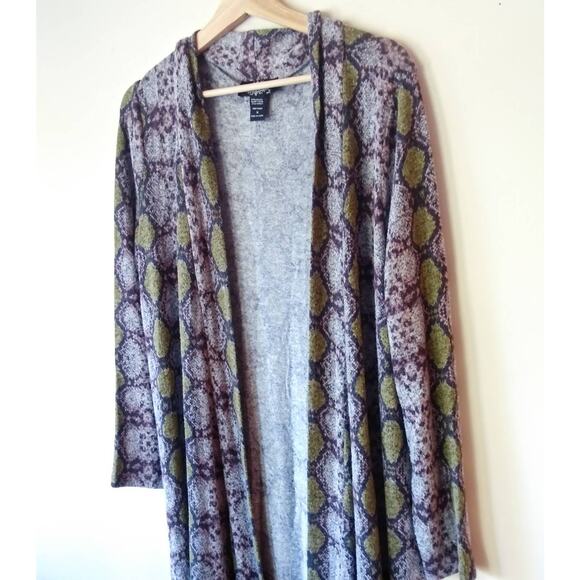 Oliver Escio M Snake Print Cardigan Duster Sweater Lightweight Boho Gray Green - Picture 2 of 10